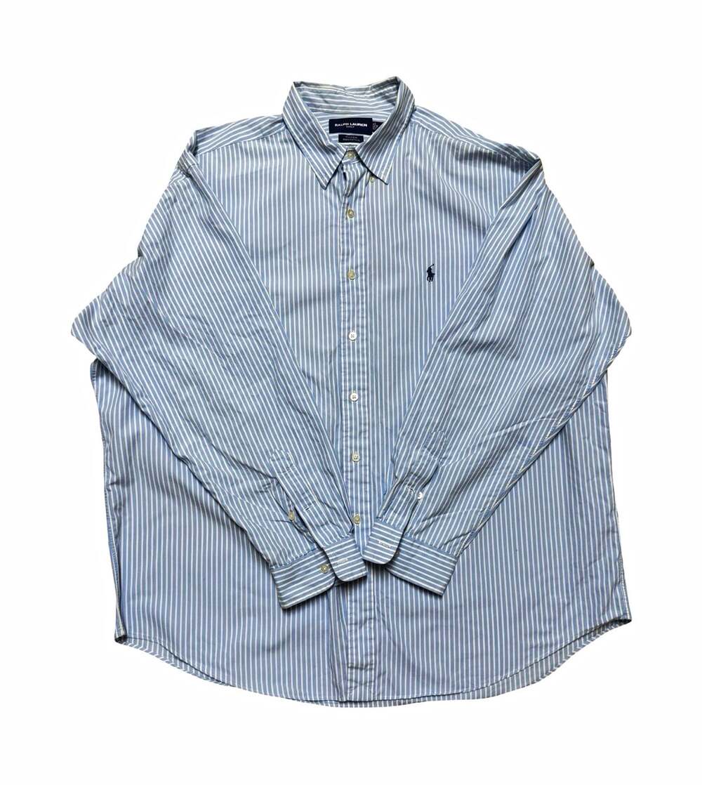 Ralph Lauren Golf Tilden Blue/White Stripe Cotton Dress Shirt XXL Men’s